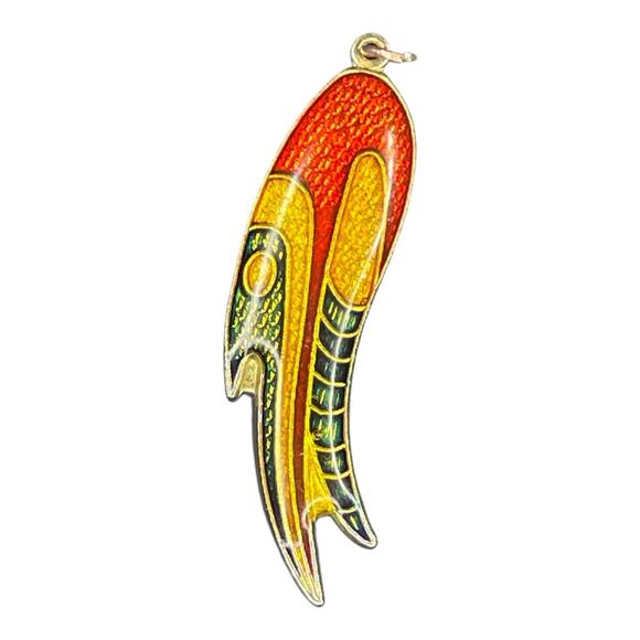 Vintage Enamel Blue Red Green Bird Pendant Charm Necklace 1.75 In - Picture 1 of 2